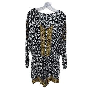 FREE PEOPLE Women's S Romper Black Drawstring Waist Loose Fit Boho Chic Resort